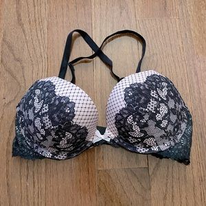 Victoria’s secret dream angels push up black and nude lace print bra - 32C